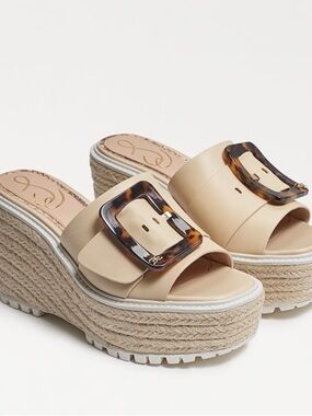 Sam Edelman LIVI wedge leather buckle sand flatform platforms sand ivory New 6